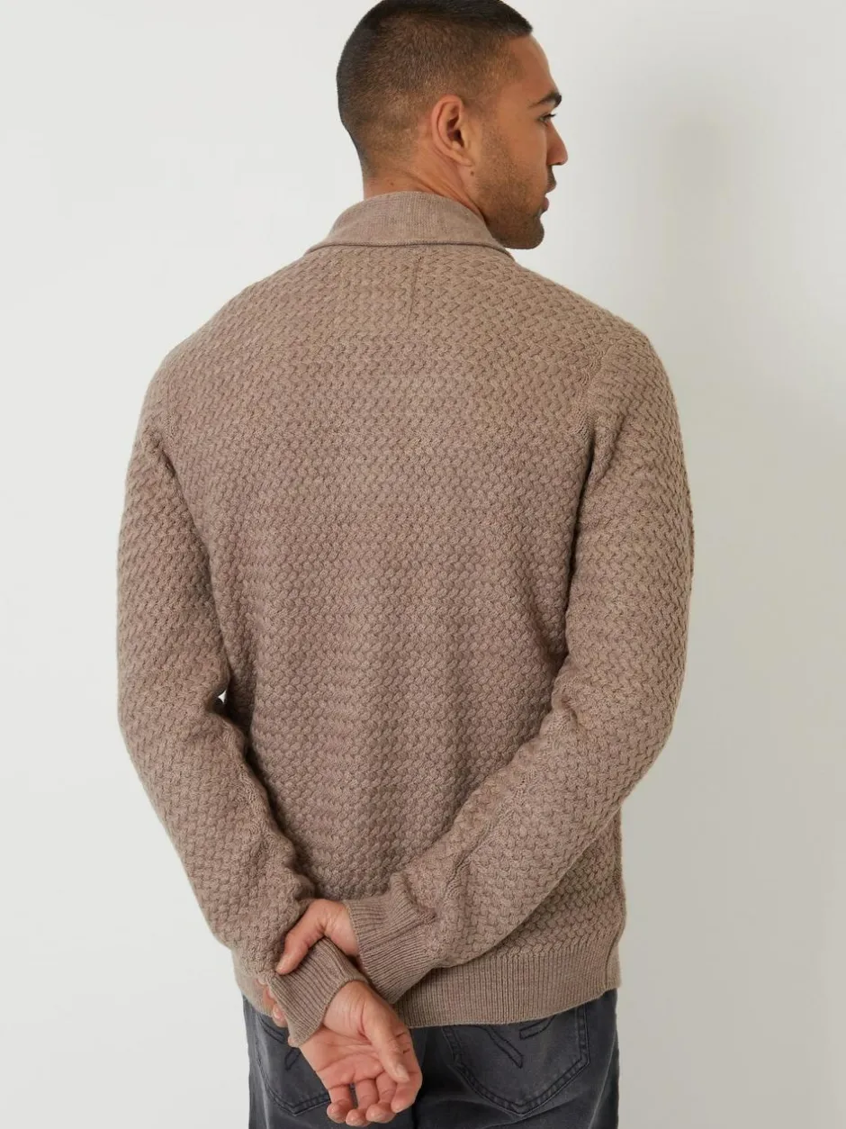 Threadbare Shawl Collar Knitted Cardigan Brown Online
