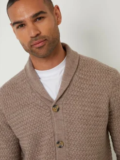 Threadbare Shawl Collar Knitted Cardigan Brown Online