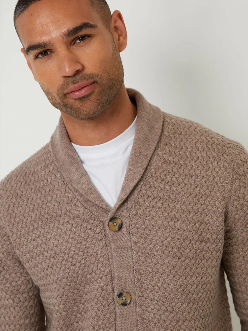Threadbare Shawl Collar Knitted Cardigan Brown Online