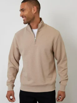 Threadbare Textured Quarter Zip Sweatshirt Brown Hot