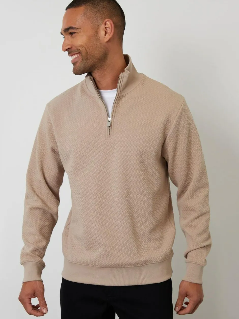Threadbare Textured Quarter Zip Sweatshirt Brown Hot