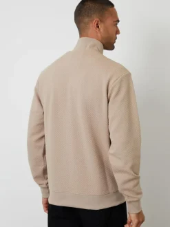 Threadbare Textured Quarter Zip Sweatshirt Brown Hot