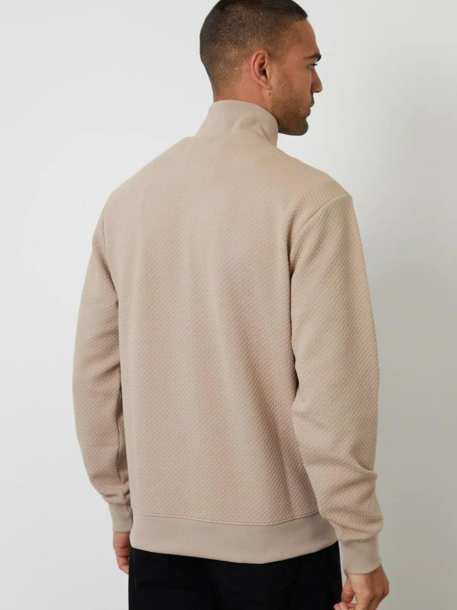 Threadbare Textured Quarter Zip Sweatshirt Brown Hot