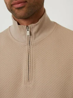Threadbare Textured Quarter Zip Sweatshirt Brown Hot