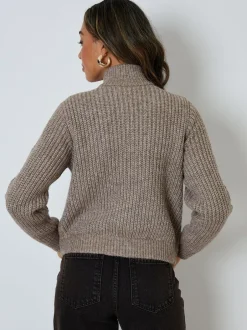 Threadbare Zip Through Knitted Bomber Jacket Brown Best