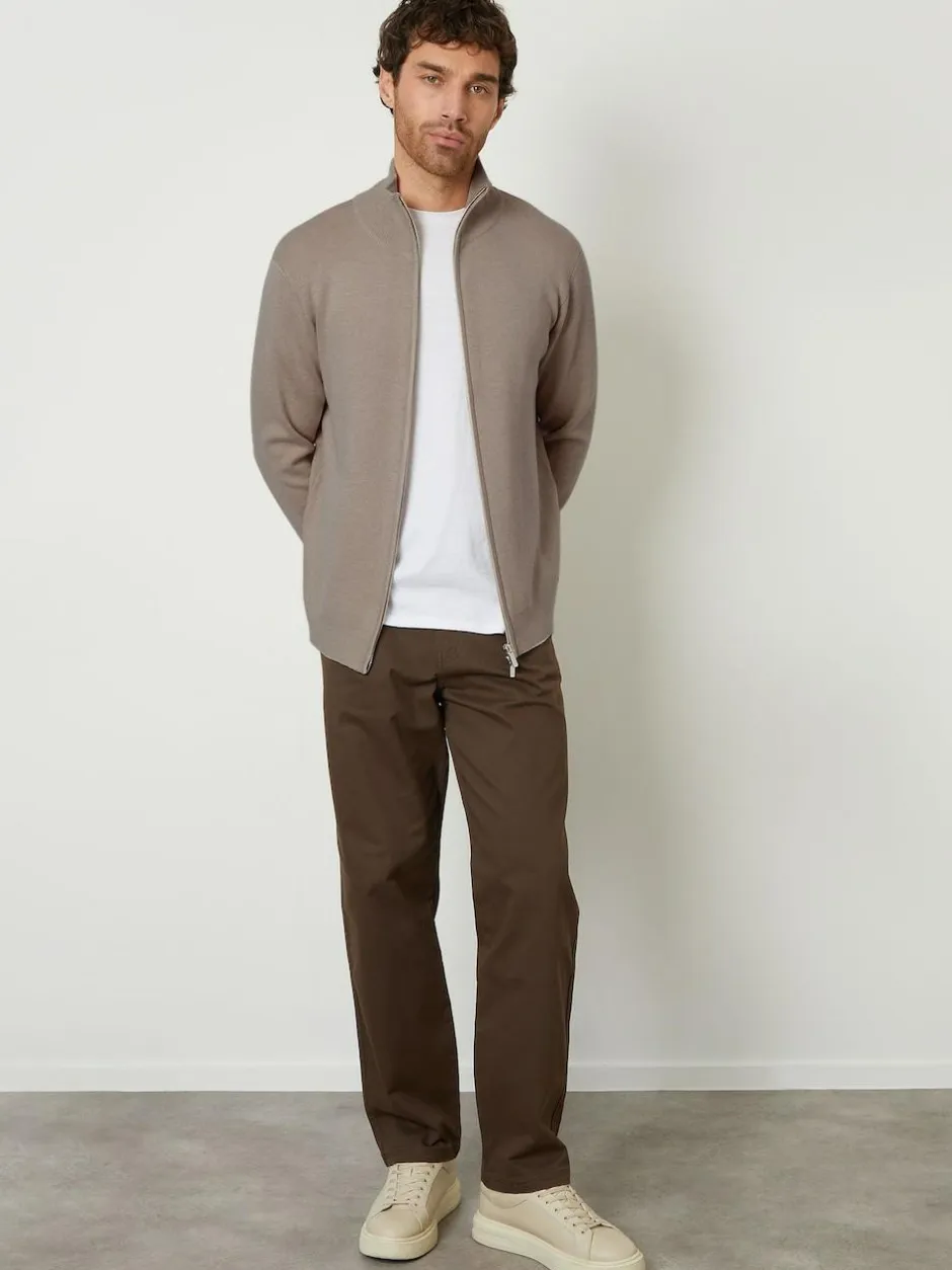Threadbare Brown Zip-Through Funnel Neck Knitted Cardigan Hot
