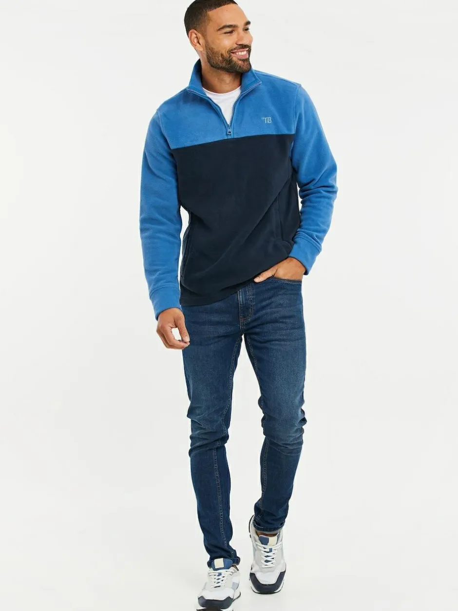 Threadbare Cobalt / Navy Two Tone Quarter Zip Fleece Sweatshirt