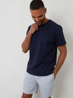 Threadbare Textured Shortie 100% Cotton Pyjamas Set Dark Blue Discount