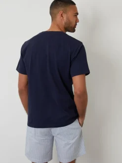 Threadbare Textured Shortie 100% Cotton Pyjamas Set Dark Blue Discount
