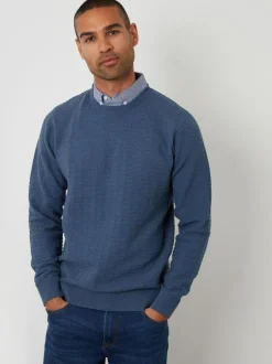 Threadbare Mock Shirt Textured Knitted Jumper Denim Blue