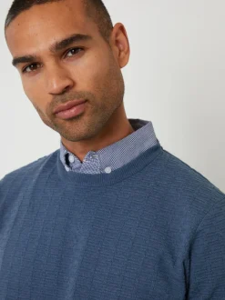 Threadbare Mock Shirt Textured Knitted Jumper Denim Blue