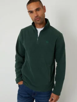 Threadbare Quarter Zip Microfleece Sweatshirt Green Outlet