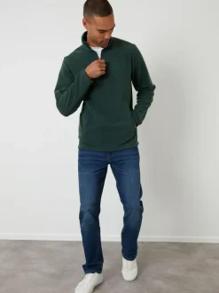 Threadbare Quarter Zip Microfleece Sweatshirt Green Outlet