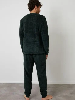 Threadbare Two Tone Borg Loungewear Set Green New