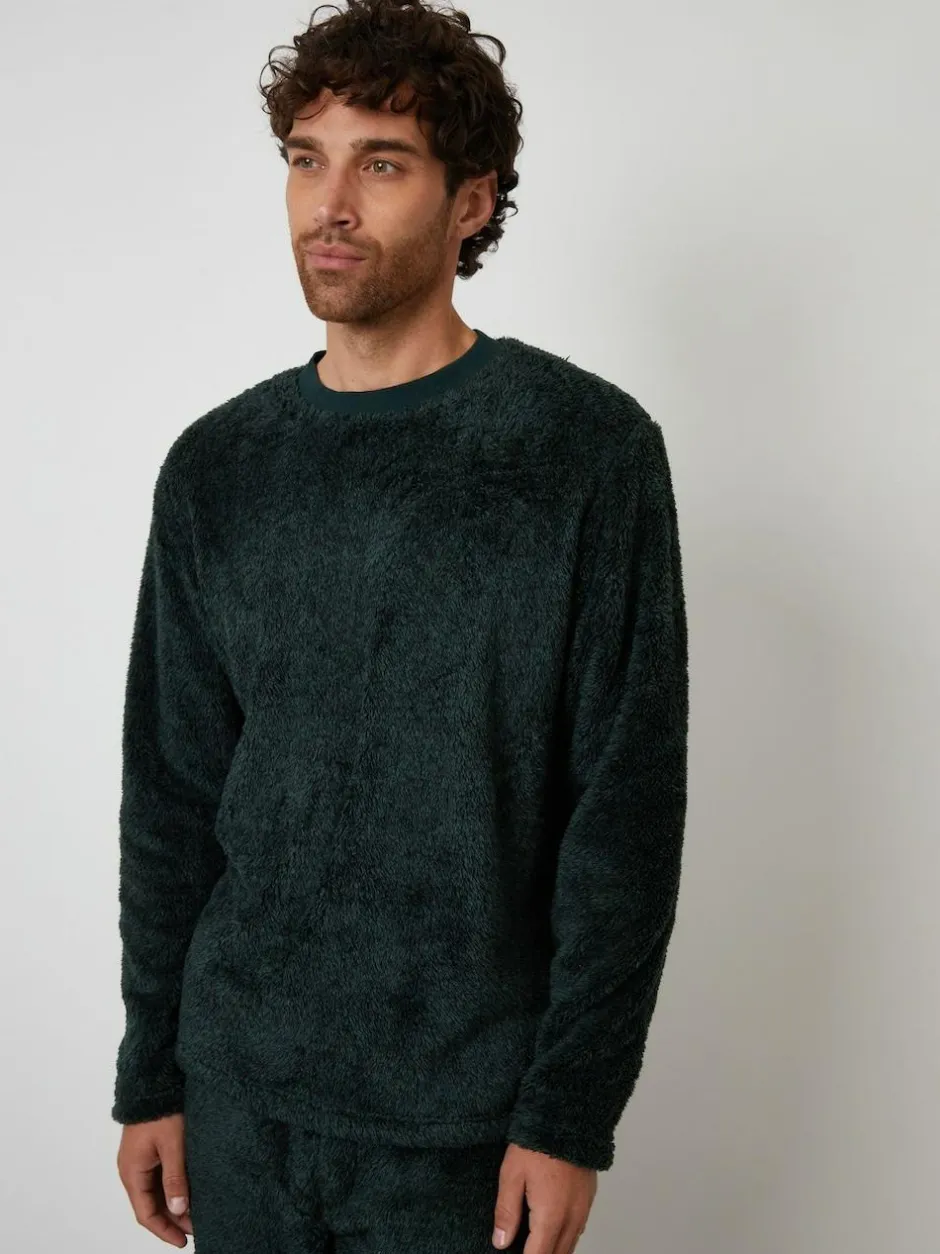 Threadbare Two Tone Borg Loungewear Set Green New