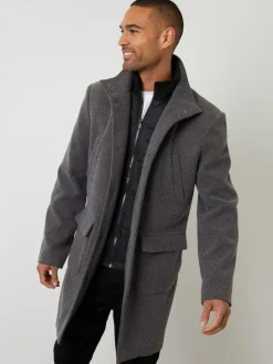 Threadbare Faux Wool Mock Layer Longline Utility Coat Grey Sale