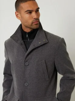 Threadbare Faux Wool Mock Layer Longline Utility Coat Grey Sale
