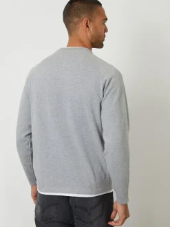 Threadbare Mock T-Shirt Textured Knit Crew Neck Jumper Grey Hot