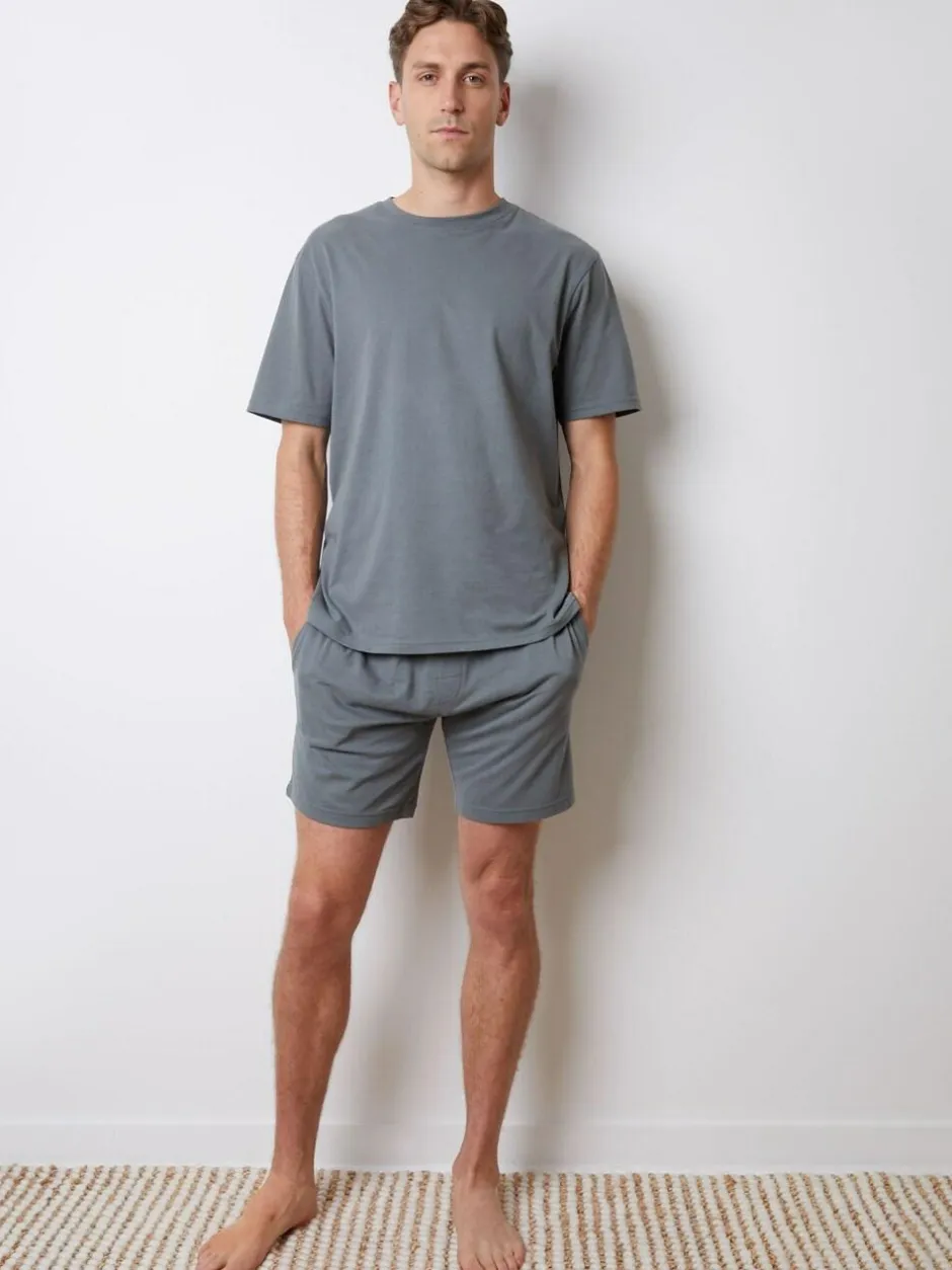 Threadbare Relaxed Fit Peached Cotton Shortie Lounge Set Grey Best