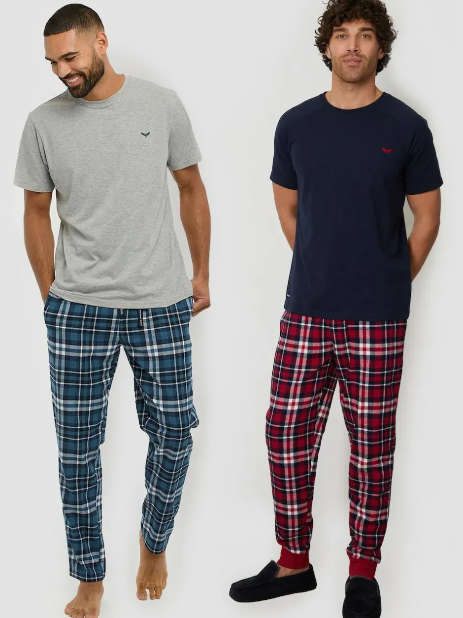 Threadbare Grey Short Sleeve T-Shirt & Check Trousers Pyjamas Set 2 Pack Outlet