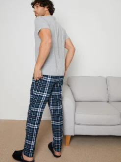 Threadbare Grey Short Sleeve T-Shirt & Check Trousers Pyjamas Set 2 Pack Outlet