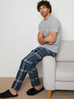 Threadbare Grey Short Sleeve T-Shirt & Check Trousers Pyjamas Set 2 Pack Outlet