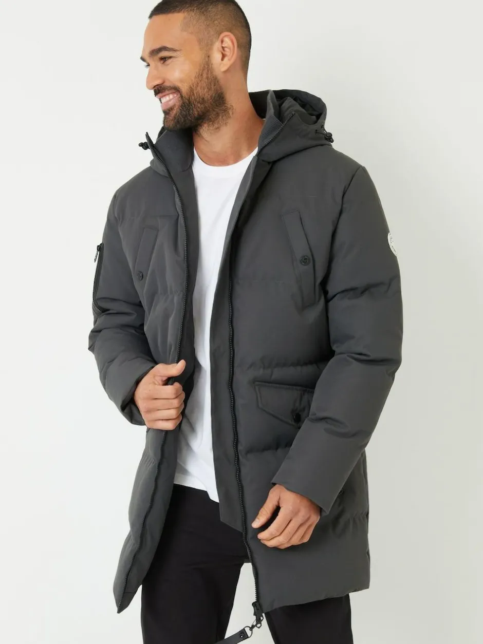 Threadbare Grey Showerproof Longline Padded Hooded Jacket Clearance