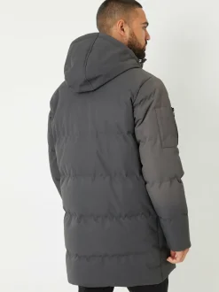 Threadbare Grey Showerproof Longline Padded Hooded Jacket Clearance
