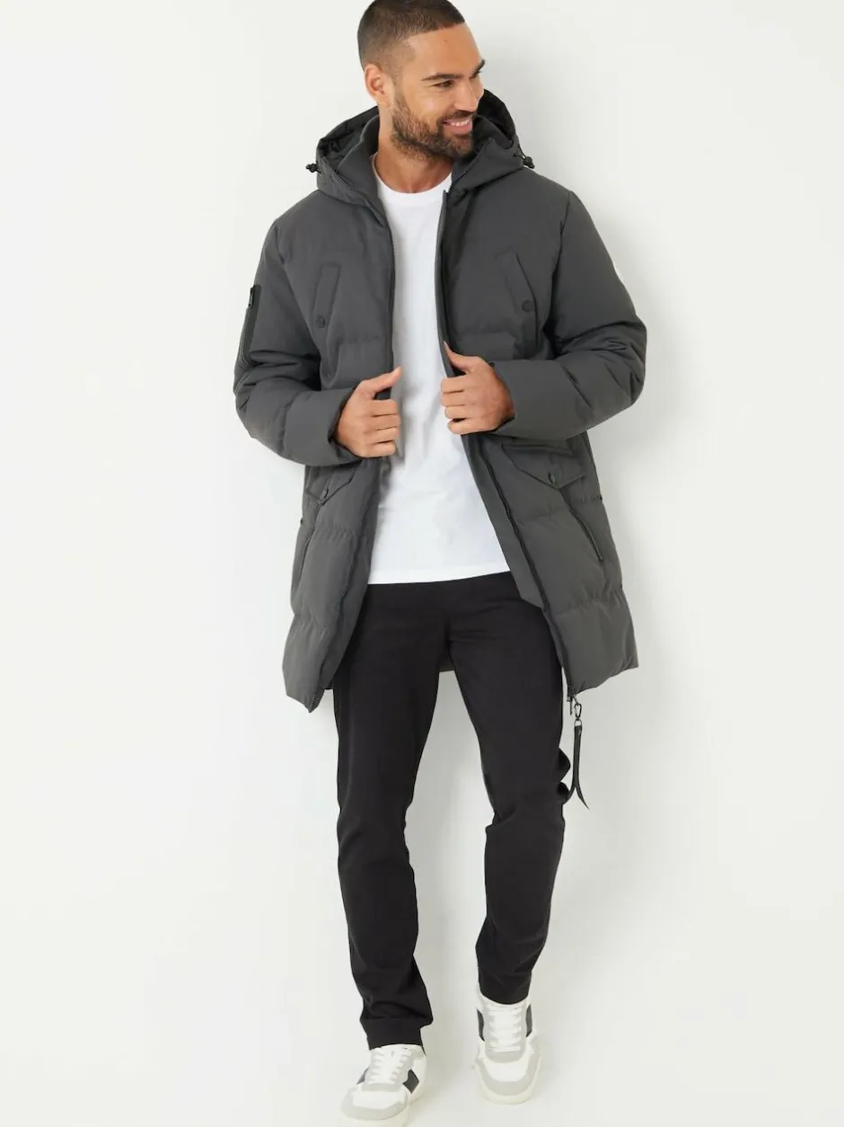 Threadbare Grey Showerproof Longline Padded Hooded Jacket Clearance