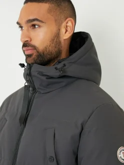 Threadbare Grey Showerproof Longline Padded Hooded Jacket Clearance