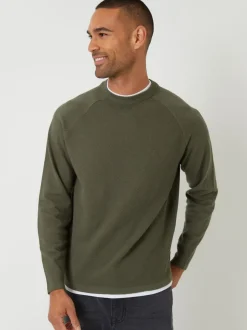 Threadbare Mock T-Shirt Textured Knit Crew Neck Jumper Khaki