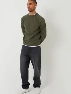 Threadbare Mock T-Shirt Textured Knit Crew Neck Jumper Khaki