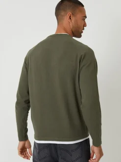 Threadbare Mock T-Shirt Textured Knit Crew Neck Jumper Khaki