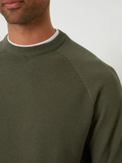 Threadbare Mock T-Shirt Textured Knit Crew Neck Jumper Khaki