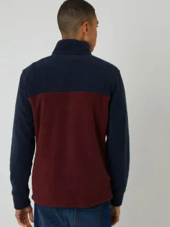 Threadbare Navy / Burgundy Two Tone Quarter Zip Fleece Sweatshirt New