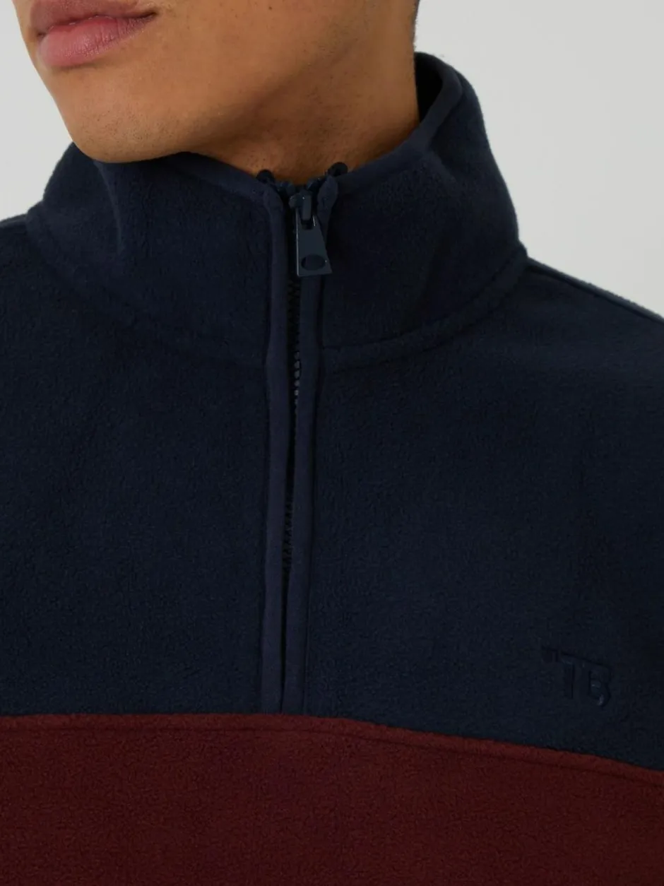 Threadbare Navy / Burgundy Two Tone Quarter Zip Fleece Sweatshirt New