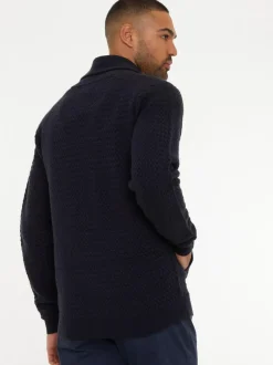 Threadbare Shawl Collar Knitted Cardigan Navy Blue Discount