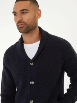 Threadbare Shawl Collar Knitted Cardigan Navy Blue Discount