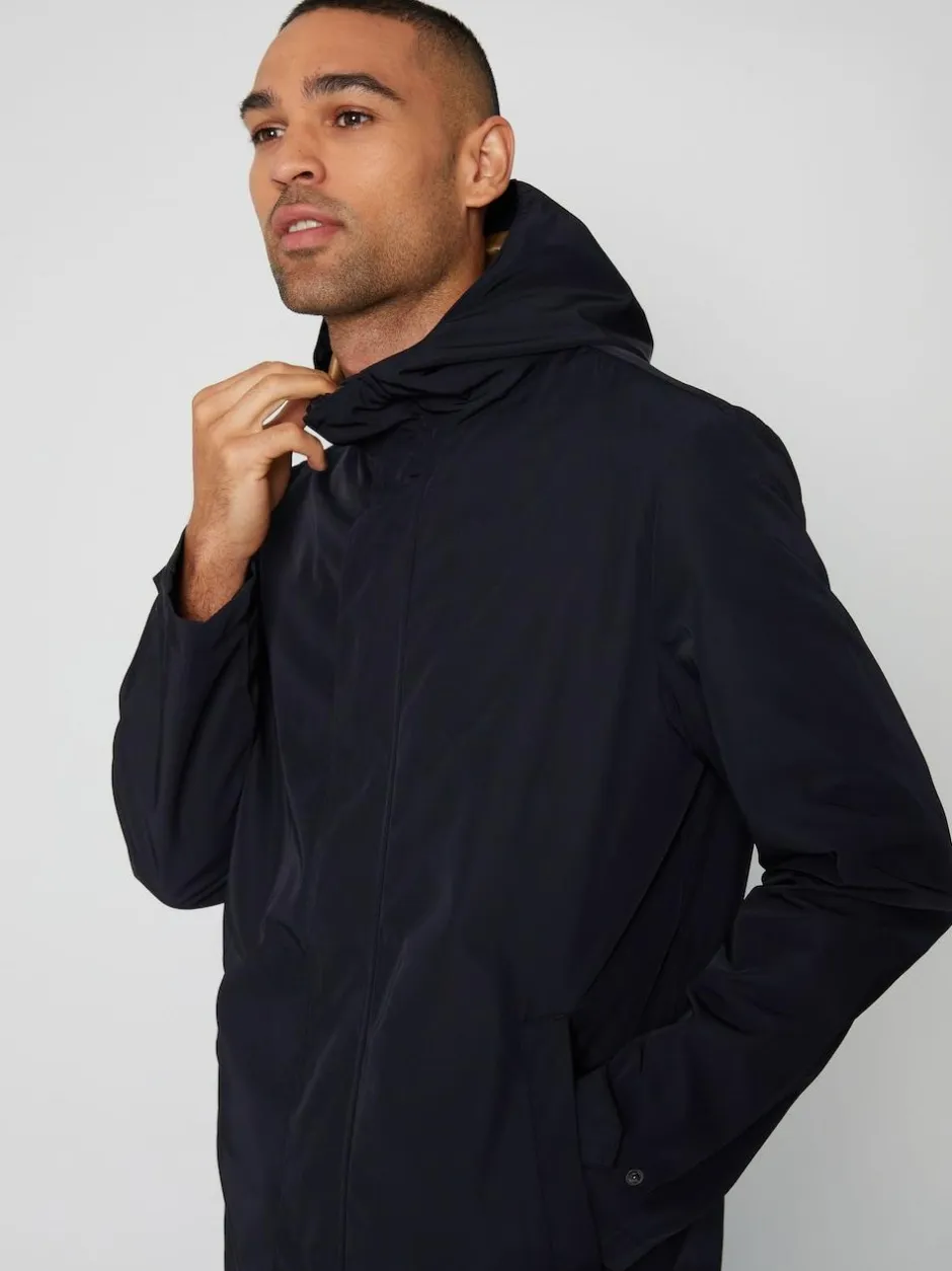 Threadbare Showerproof Zip Up Hooded Raincoat Navy Blue