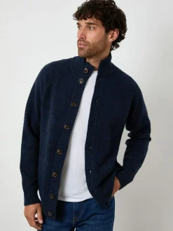 Threadbare Funnel Neck Button Up Knitted Cardigan Navy Discount