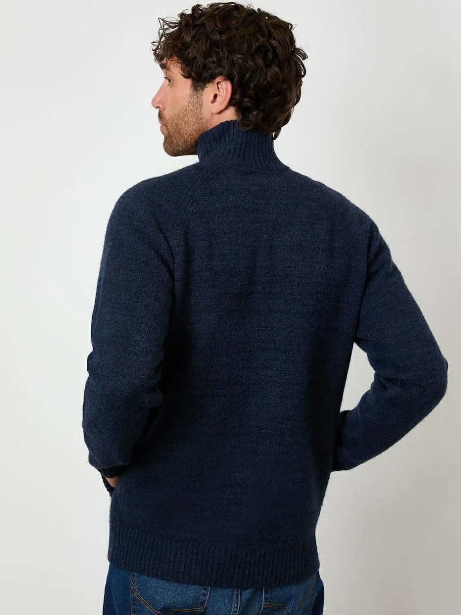Threadbare Funnel Neck Button Up Knitted Cardigan Navy Discount