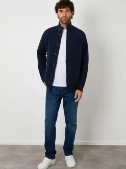Threadbare Funnel Neck Button Up Knitted Cardigan Navy Discount