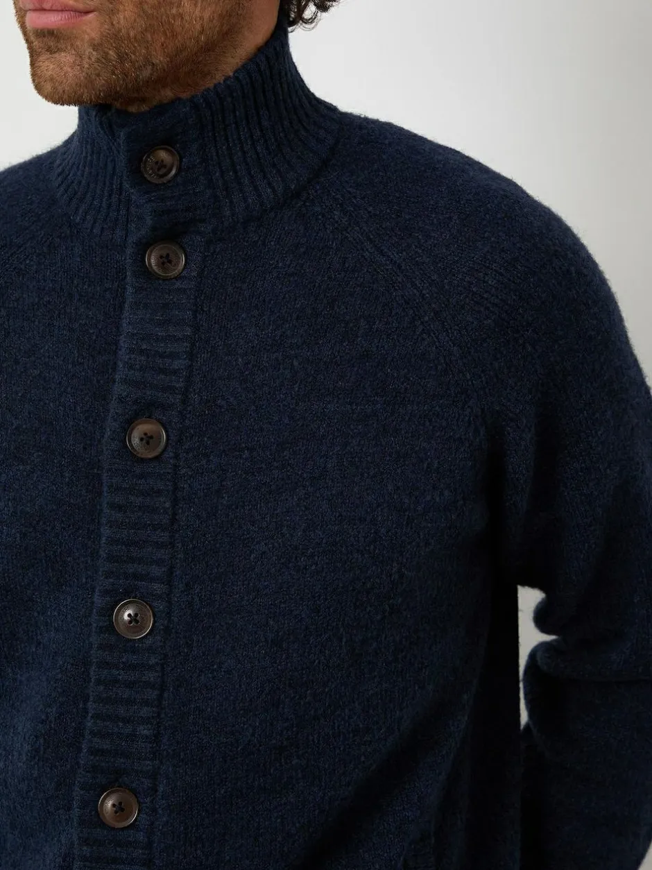 Threadbare Funnel Neck Button Up Knitted Cardigan Navy Discount