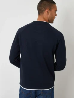 Threadbare Mock T-Shirt Textured Knit Crew Neck Jumper Navy Discount