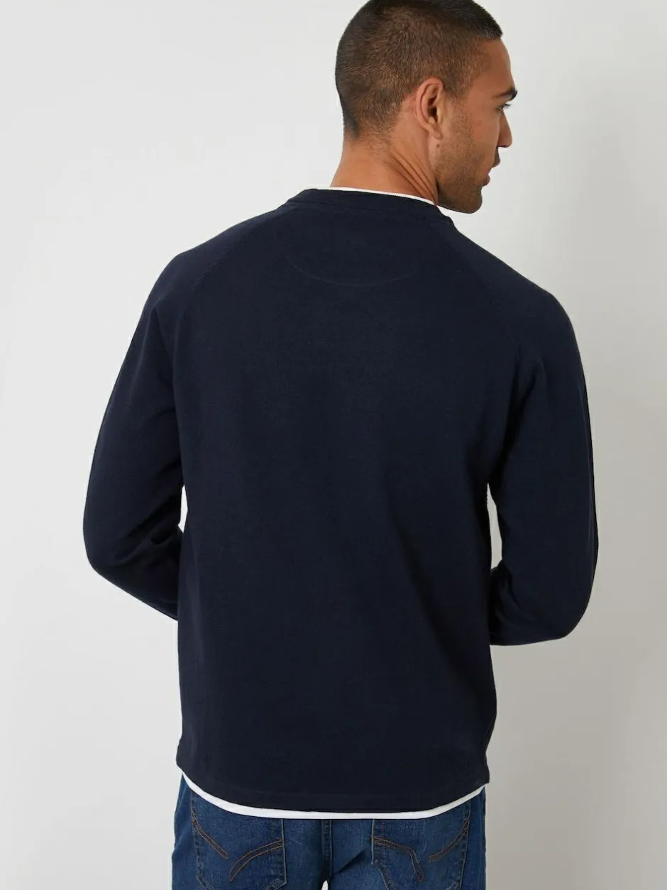 Threadbare Mock T-Shirt Textured Knit Crew Neck Jumper Navy Discount