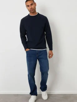 Threadbare Mock T-Shirt Textured Knit Crew Neck Jumper Navy Discount