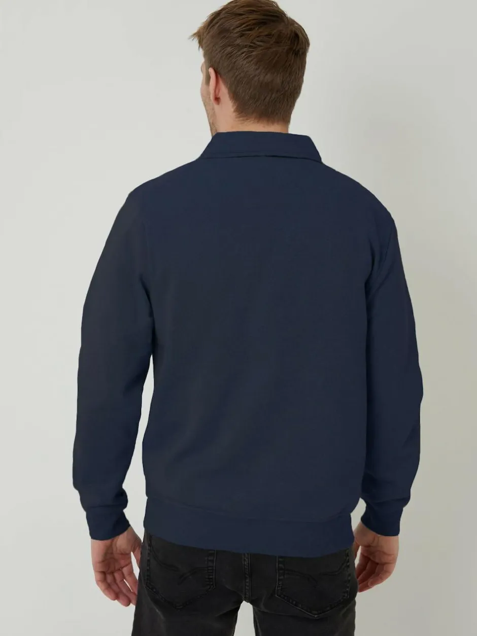 Threadbare Quarter Zip Collared Sweatshirt Navy New