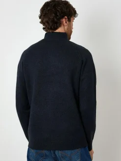 Threadbare Raglan Rib Quarter Zip Knitted Jumper Navy Outlet