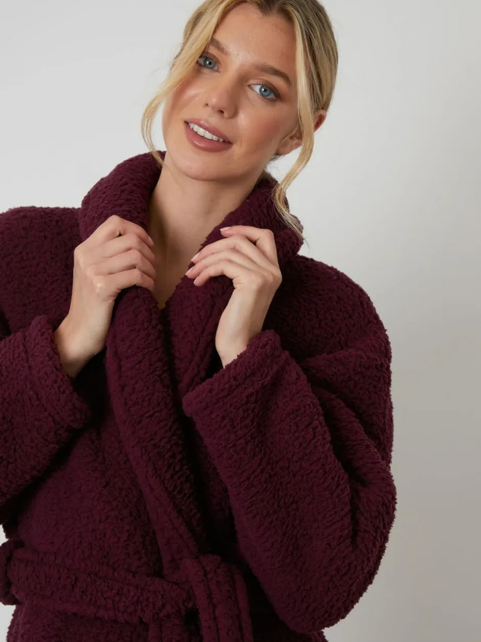 Threadbare Cosy Borg Dressing Gown Red Clearance