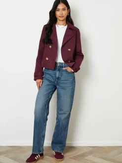Threadbare Double Breasted Cropped Trench Jacket Red New